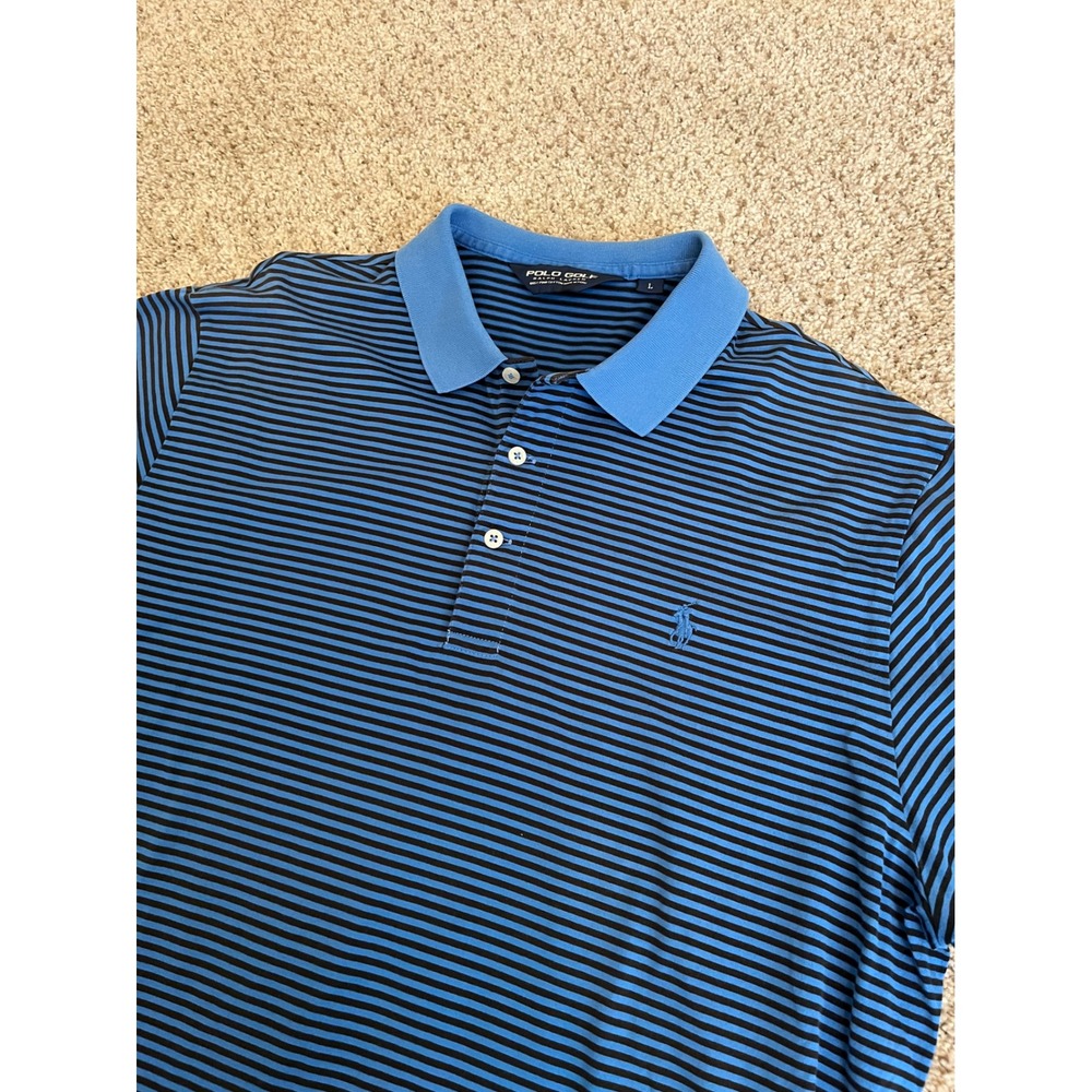 Polo Golf Ralph Lauren Mens Polo Shirt Large Blue Striped Pima Cotton Broadmoor